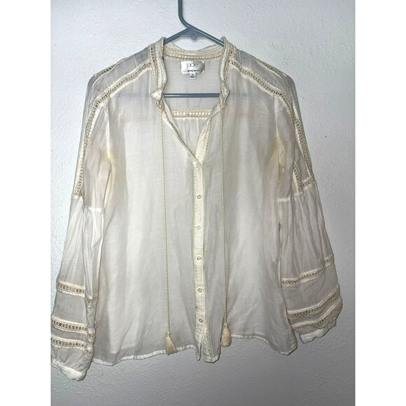 Johnny Was Jade Cotton/Silk Sheer Long Sleeve Button-Down Top Size XS - Picture 3 of 9